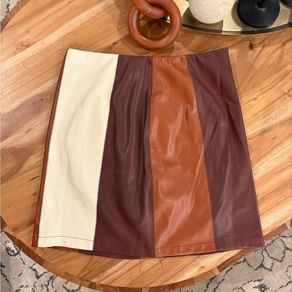 En Saison Dresses & Skirts - EN SAISON Striped Miniskirt Stitched Vegan Leather Colorblock | Size L